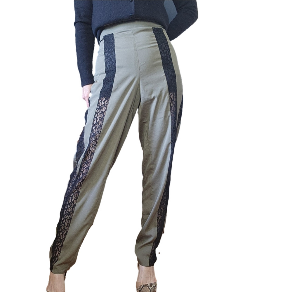 Dress pants Going out Joggers Green color Lace tapered leg BEBE NWT
